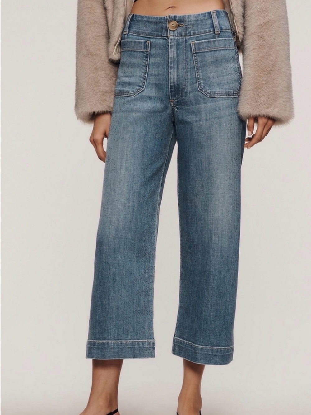 Maeve Sparkle Crop Colette Blue Wide-Leg Denim Jeans - See Video